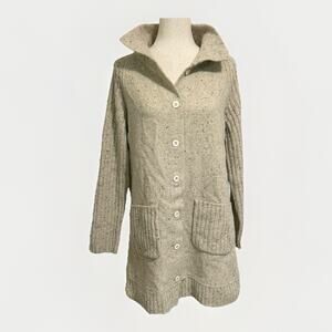 Eileen Fisher Lambswool Angora Rabbit Hair Cardigan Sweater Womens SM Beige Long